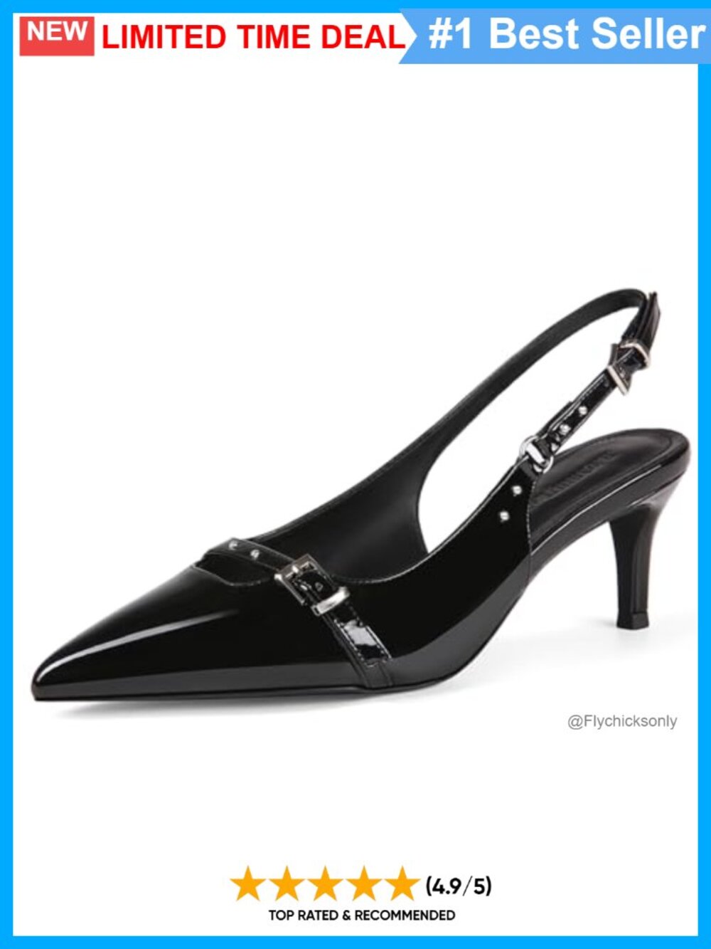 Womens Slingback Heels Pointed Toe Slip On Pumps Kitten Heel Patent Leather